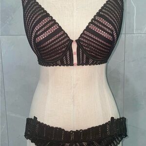 Victoria's Secret Plunge Black and Pink Lace lingerie set